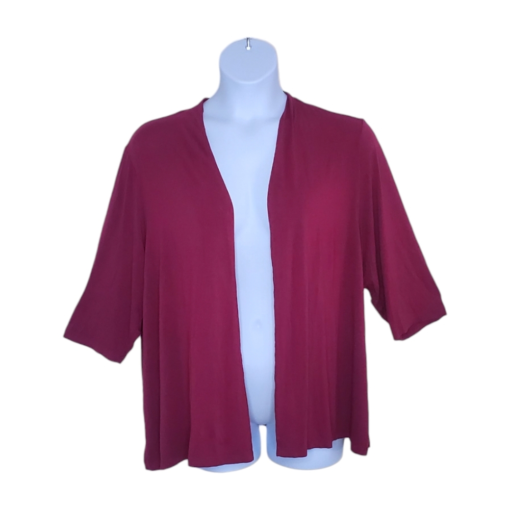 J Jill Wearever Collection Womens Sweater Size 3X Open Front 3/4 Sleeve Magenta